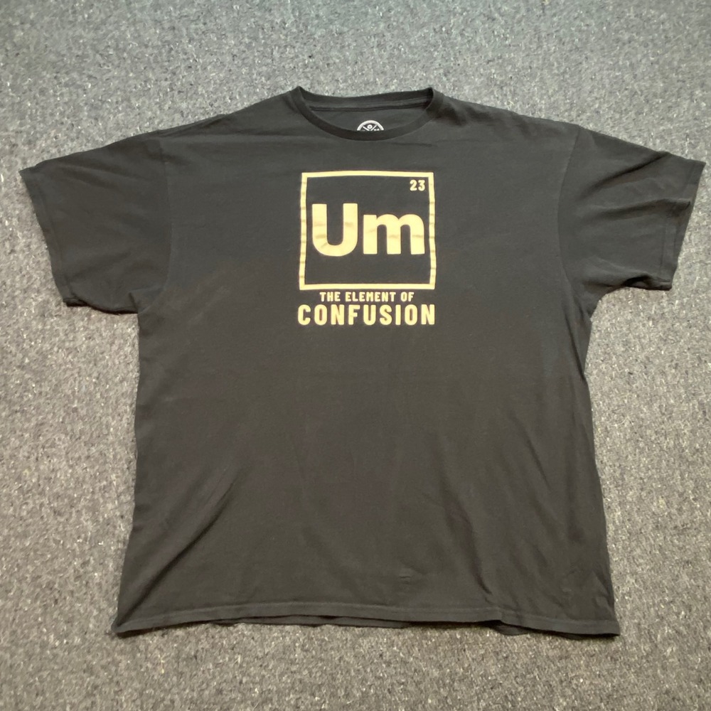 DXM Um The Element of Confusion TShirt Sz 2XL Mens Black Gold Graphic Nerd Funny